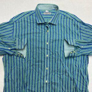 Jack Stone Shirt Men's 2XL Green Long Sleeve Button Up Contrasting Cuffs